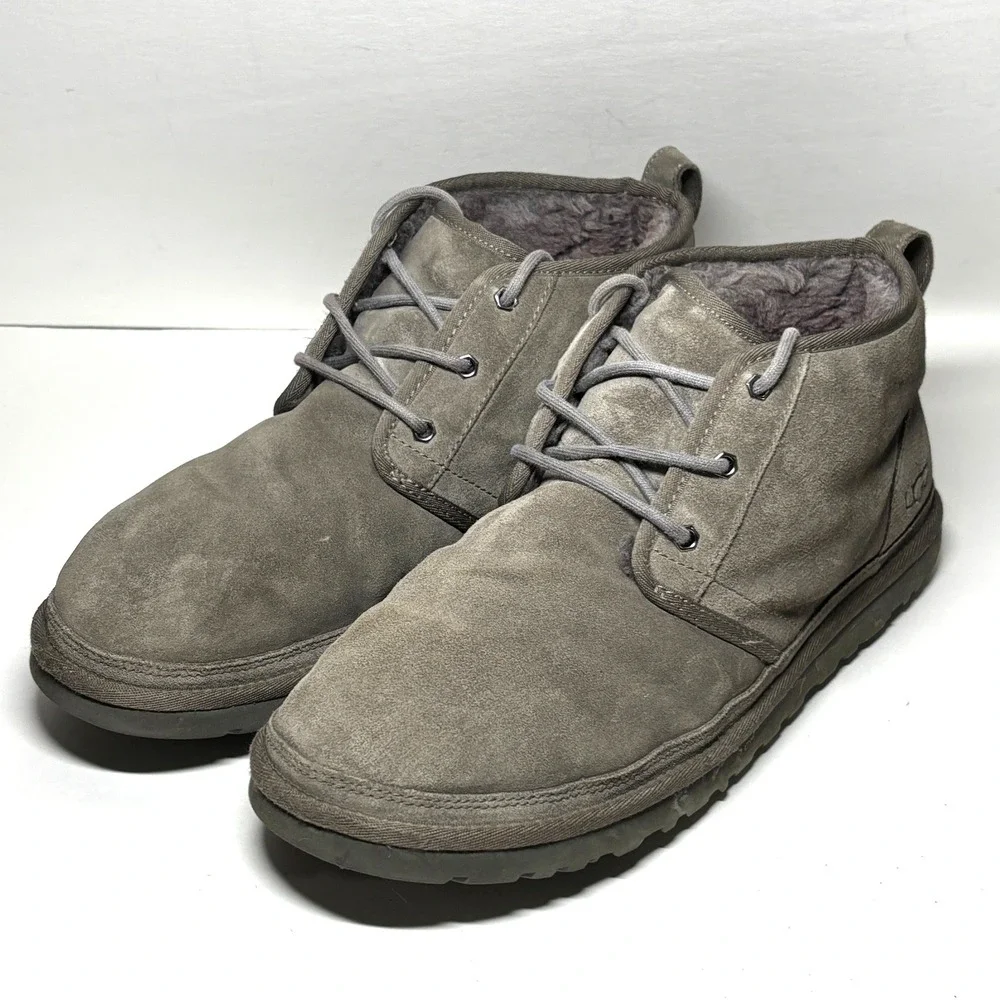 UGG Neumel Chukka Boots Mens 13 Grey Suede Lace Up Sheepskin 3236